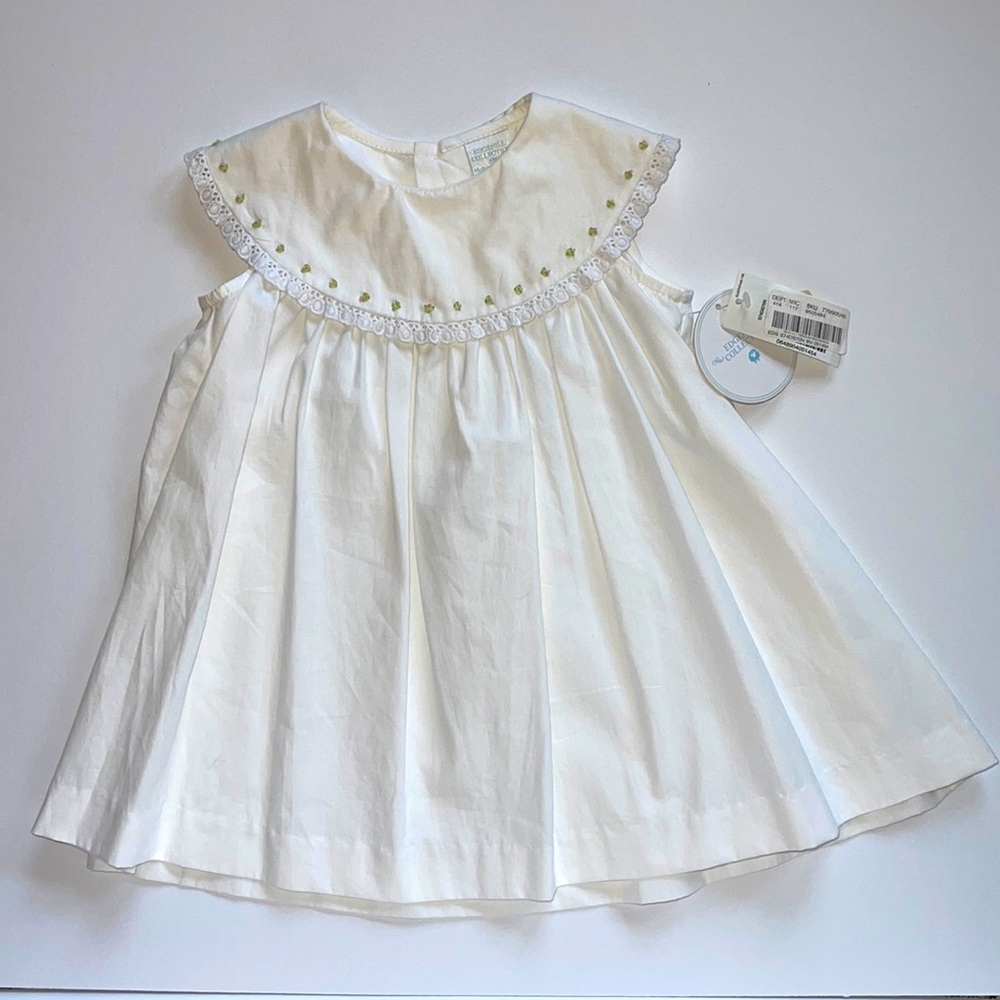 NWT Edgehill Collection White Bib Collar Dress with embroidery detail - 9 months